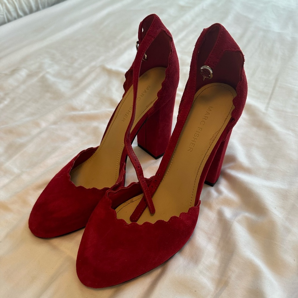 Marc Fisher Red Ankle Strap Block Heels